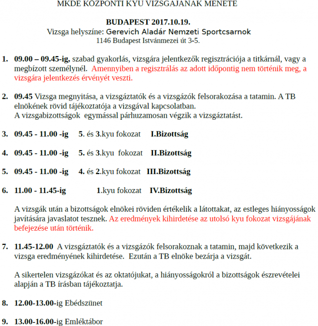 Őszi központi kyu vizsga