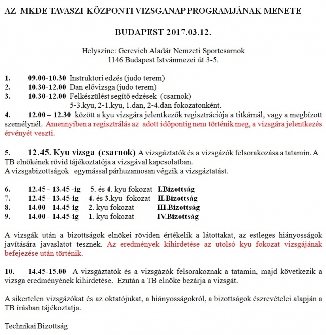 Tavaszi központi vizsganap programja